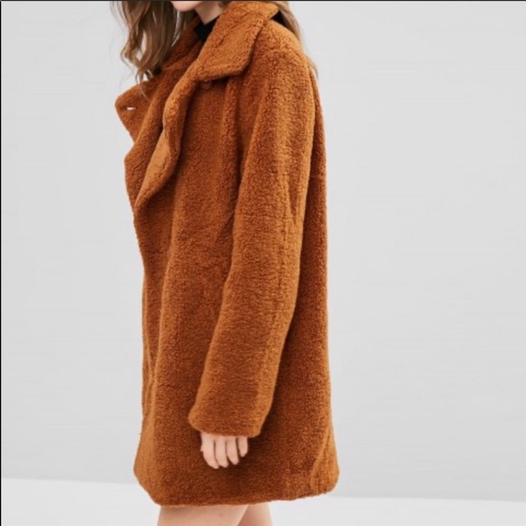 Fluffy brown coat - double breasted buttons - Picture 2 of 6